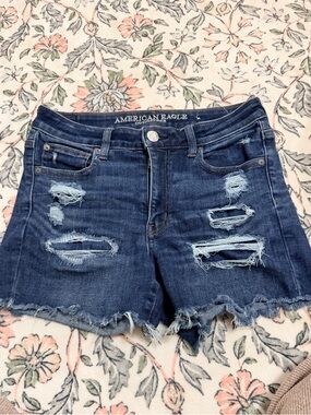 American Eagle Outfitters Blue Distressed Frayed Hem Denim Shorts